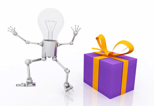 Glühbirnen Figur mit Geschenkpaket