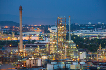 Scene of refinery plant and tower column of evening​ sunset Petrochemistry industry