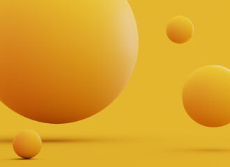3d rendering Spheres Abstract background glossy Yellow bubbles yellow background