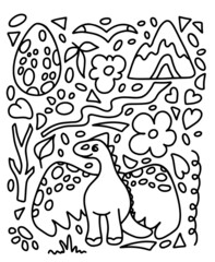 Dinosaur in cute hand drawn style isolated on white background, dino clipart collection of cartoon animals for coloring book, nursery, posters and children room. Vector illustration