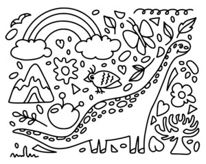 Dino isolated on white background in cute hand drawn style, dino clipart collection of cartoon animals for coloring book, nursery, posters and children room. Vector illustration