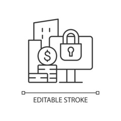 Material nonpublic information linear icon. Security trading. Cybersecurity risks prevention. Thin line customizable illustration. Contour symbol. Vector isolated outline drawing. Editable stroke