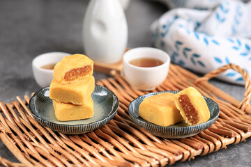 Delicious Taiwan Pineapple Tart, Melted Pie Crust with Pineapple Jam Inside, Usually Come with Square or Rectangle Shape. Selected Focus
