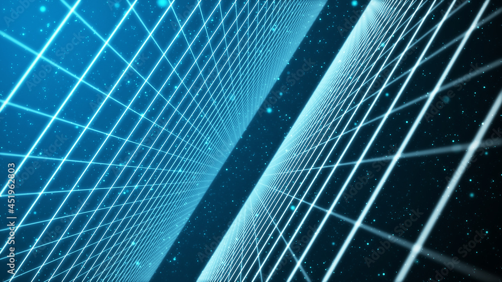Poster abstract perspective grid. digital retro background. wireframe cyber landscape on blue background. 3