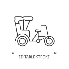 Sanlunche linear icon. Chinese rickshaw. Short distance traveling. Transportation service. Thin line customizable illustration. Contour symbol. Vector isolated outline drawing. Editable stroke