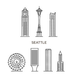 Seattle city in flat line trendy style