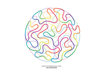 Abstract doodle lines in circle round shape colorful spectrum colors isolated on white background.