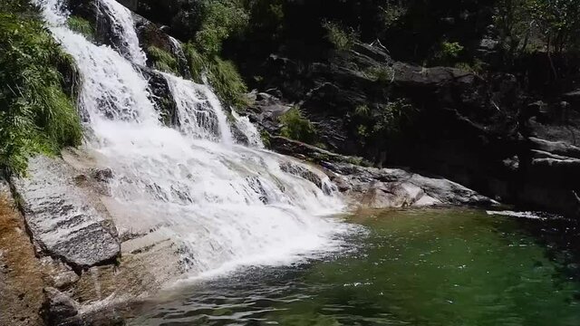 Fecha de Barjas waterfall (also known as Tahiti waterfall) in the mountains of Peneda-Geres National Park, Portugal