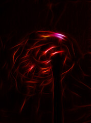 A fantastic abstraction with light, sinuous lines. Shiny, round streams. Beautiful and gloomy texture. Red background.