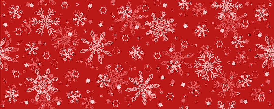 red christmas seamless star and snowflake background banner