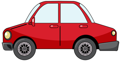 Red sedan car in cartoon style isolated on white background