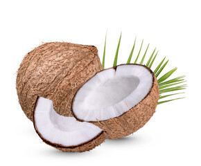 Coconut with leaves Isolated on white background