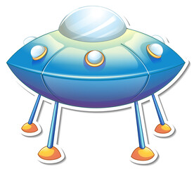 Sticker template with unidentified flying object (UFO) isolated