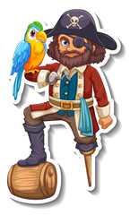 Sticker template with a pirate man cartoon character isolated