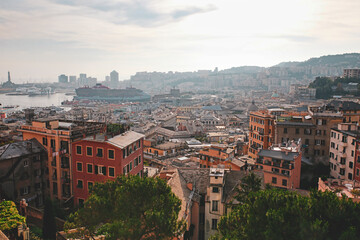 Fototapeta na wymiar Skyline of the city of Genoa in liguria in Italy
