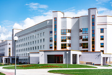 Large modern hospital type building.