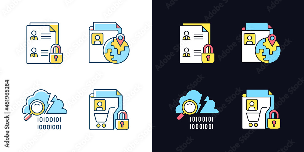 Aufkleber maintain information security light and dark theme rgb color icons set. employee files. data breach 