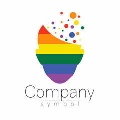 Vector logotye symbol of human head. Person face. Rainbow color isolated on white. Concept sign for business, science, psychology, medicine, technology, LGBT. Creative design Silhouette Modern logo