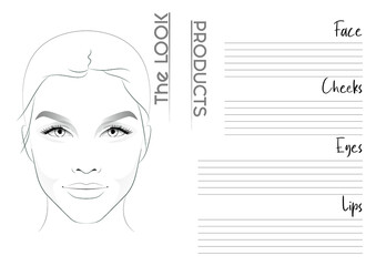 Makeup Artist Face Chart Blank Template. Vector Illustration