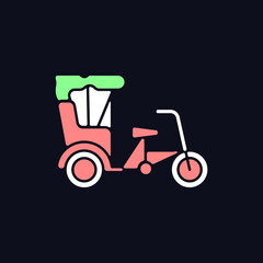 Sanlunche RGB color icon for dark theme. Chinese rickshaw. Short distance traveling. Transportation service. Isolated vector illustration on night mode background. Simple filled line drawing on black