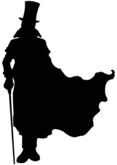 Victorian gentleman silhouette / Silhouette of a man wearing a cloak and a top hat - obrazy, fototapety, plakaty