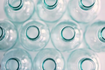 Top view close up of clean empty glass bottles pattern.     