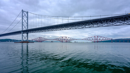 The Forth Crossings - the Forth Rail Bridge and the two road bridges  - from South Queensferry, Scotland