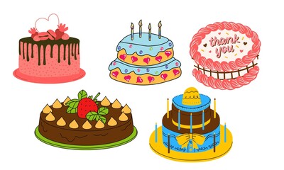 set of birthday cakes