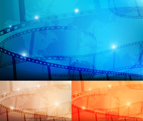 Template for design of festival. Banner, background with film strip ribbons. Background with film for movie projector. Vector