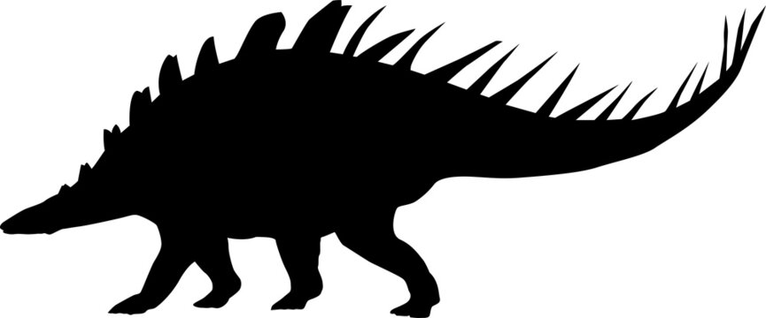 Dinosaur. The silhouette of a large dinosaur with spikes on its back. Collection of Jurassic animals. Black and white illustration of dinosaurs for children.