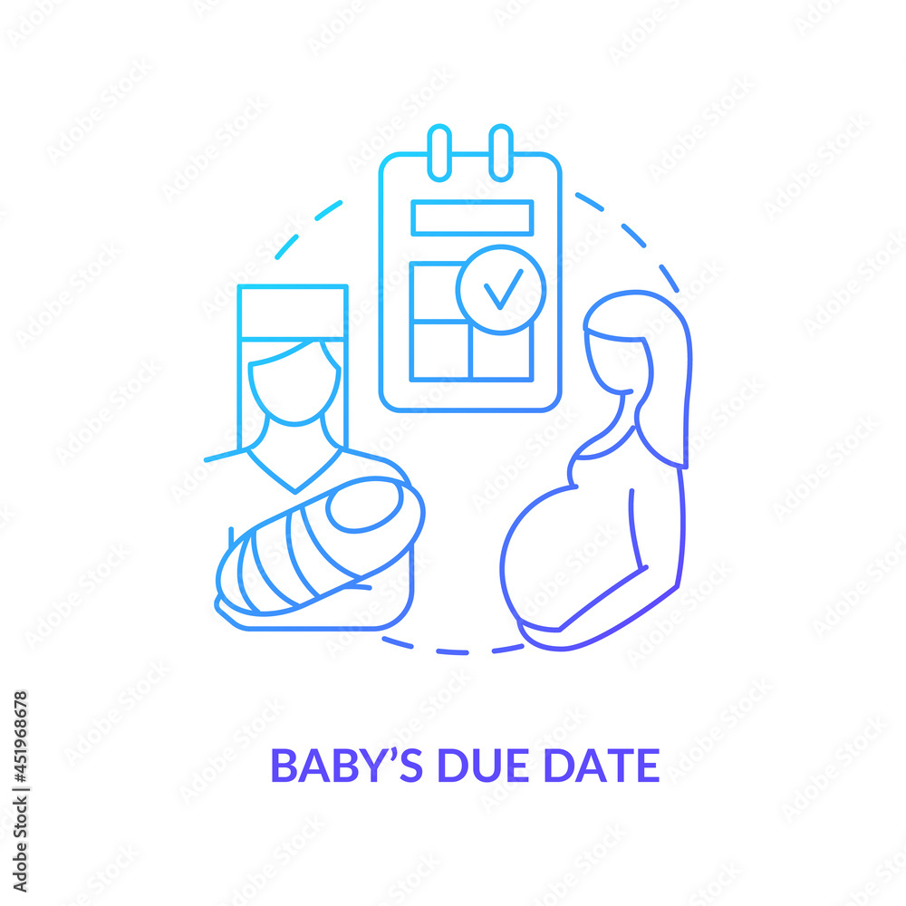 Poster baby due date blue gradient icon. calculate day of labor abstract idea thin line illustration. predi