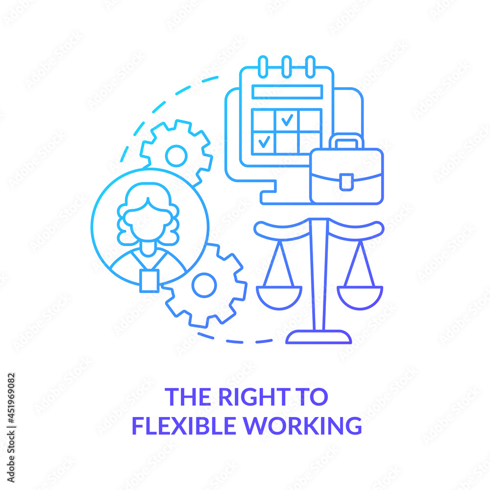 Poster right to flexible working blue gradient icon . return to work after parental leave abstract idea thi