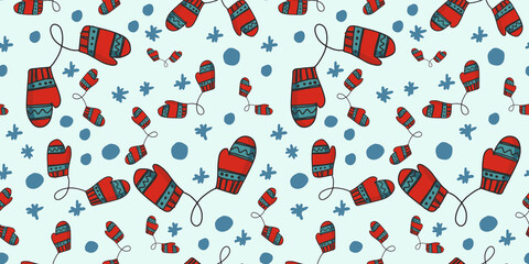 Fototapeta na wymiar Seamless Pattern Rkovichki Rope Winter Snowball Games.Hand drawn cute print for posters, cards, t-shirts.