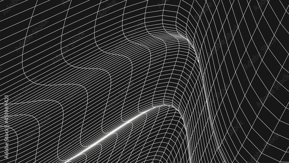 Poster abstract curve black grid. wireframe landscape. vector architecture illustration.