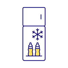 Baby milk in fridge RGB color icon. Breast milk store in bottle in refrigerator. Workplace facilities for breastfeeding women. Isolated vector illustration. Simple filled line drawing