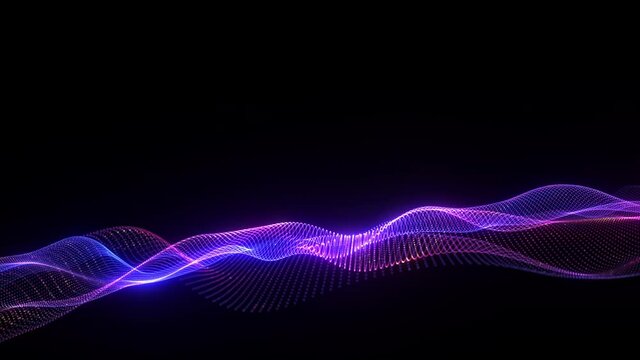 Abstract seamless loop of mesh  glowing blue pink digital abstract luxurious sparkling wave particles flow  background,Motion of digital data flow.big data background concept.Cyber or technology backg