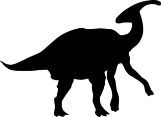 The silhouette of a dinosaur with long legs and a crown on its head. Collection of Jurassic animals. Black and white illustration of dinosaurs for children.