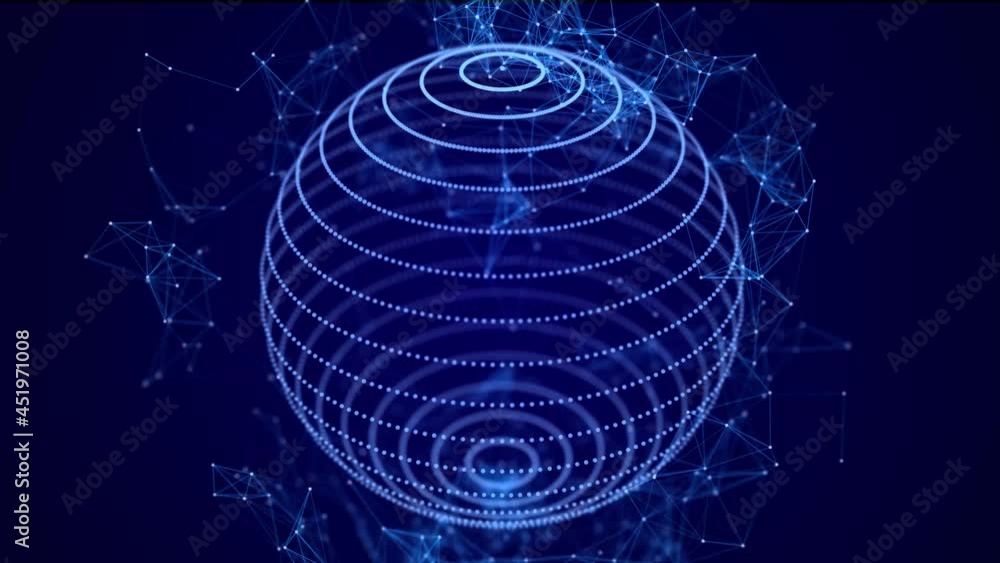 Aufkleber technology blue sphere with connecting dots and lines. digital abstract network structure. 3d render
