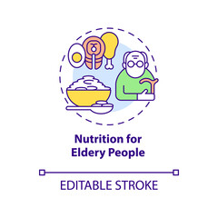 Nutrition for elderly people concept icon. Balanced diet abstract idea thin line illustration. Meal plan rich in nutrients for young adult. Vector isolated outline color drawing. Editable stroke