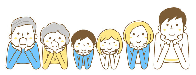 頬杖　家族　三世代