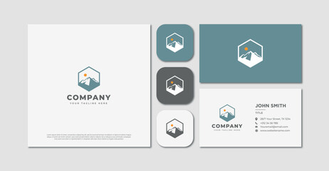 Modern minimalist mountain logo and business card