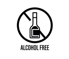 Alcohol free round label, non-alcoholic stamp, zero alcohol emblem, tag