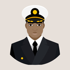 Avatar of an African American man in the form of a ship captain. US Navy. Flat vector illustration.