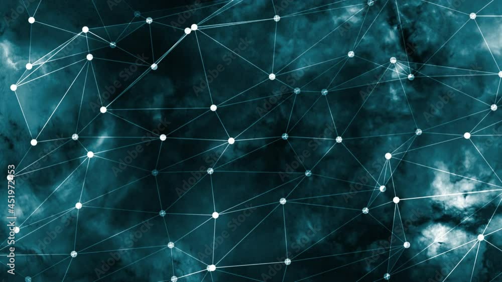 Poster abstract digital connection moving dots and lines animation dark blue background . technology backgr