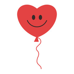 Vector illustration of a cute smiling red balloon with the shape of a heart. Love concept illustration