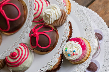 Children's picnic with cakes and sweets.