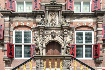 Detail of the town hall (1614) of Bolsward, The Netherlands - obrazy, fototapety, plakaty