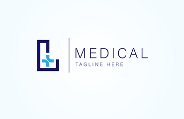 Medical logo. letter L with medical cross icon combination, cross logo design template, vector illustration
