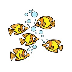 Fototapeta premium Cute cartoon fishes color variation for coloring page isolated on white background