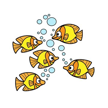 Cute cartoon fishes  color variation for coloring page isolated on white background